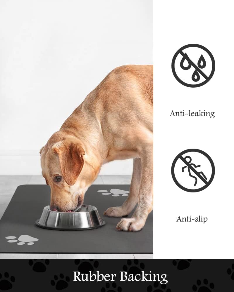 Pet Feeding Mat-Absorbent Dog Mat for Food and Water Bowl-No Stains Quick Dry Dispenser Mat-Dog Accessories Pet Supplies-Water Bowl for Messy Drinkers(Darkgrey,12"x19"