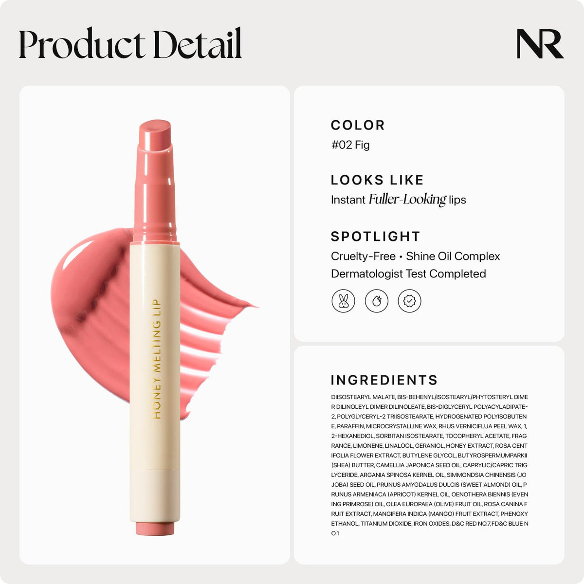 Nature Republic HONEY MELTING LIP (02 FIG) SOFT LIP STICK, Hydrating Gloss, Moisturizing balms, Sheer tint, Shine & Nude, Glowy Finish, korean make up