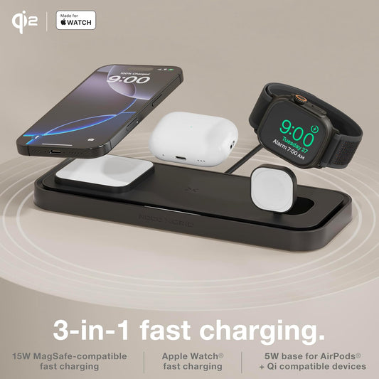 NOCO XGrid XDP3: 3-in-1 Wireless Charging Pad – Charging Station for iPhone, Apple Watch, and AirPods – MagSafe Compatible, Qi2 Certified – Includes 45W USB-C Wall Charger and 6.5-Foot USB-C Cable
