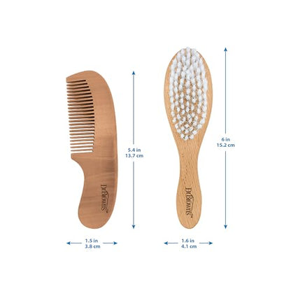Dr. Brown's Soft and Safe Baby Brush + Comb for gentle hair care and cradle cap prevention, soft bristles, durable wood