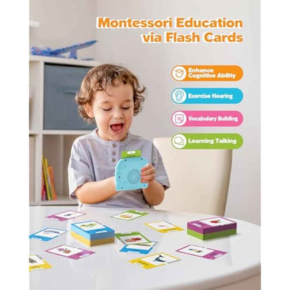 Talking flash cards for toddlers 1-4 years old, Montessori language learning tools with 224 words and speech development features