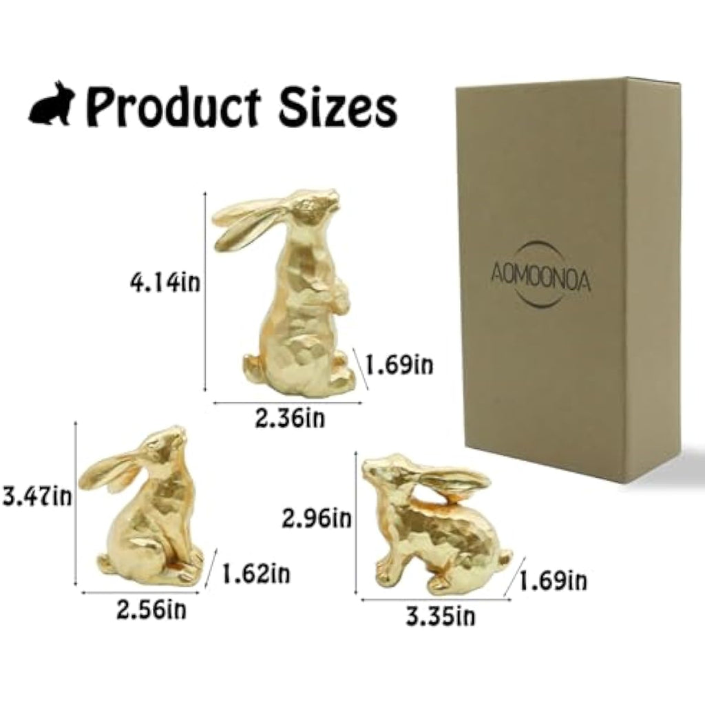 AOMOONOA Resin Gold Easter Bunny Decor Set of 3 Small Rabbit Figurines Antique Gold Finish