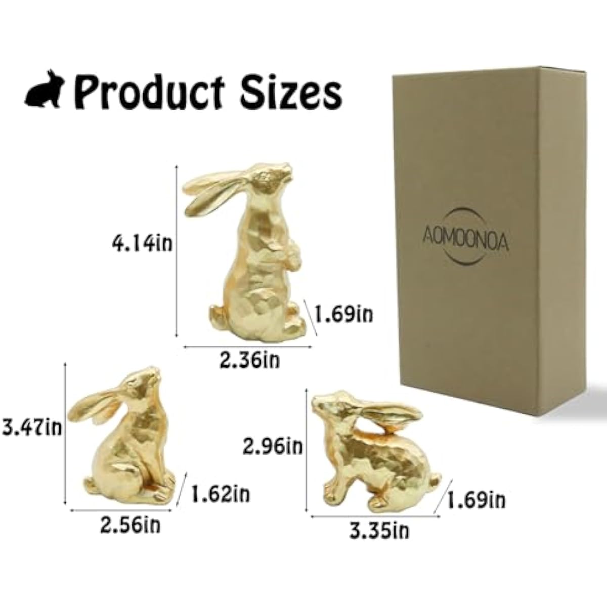 AOMOONOA Resin Gold Easter Bunny Decor Set of 3 Small Rabbit Figurines Antique Gold Finish