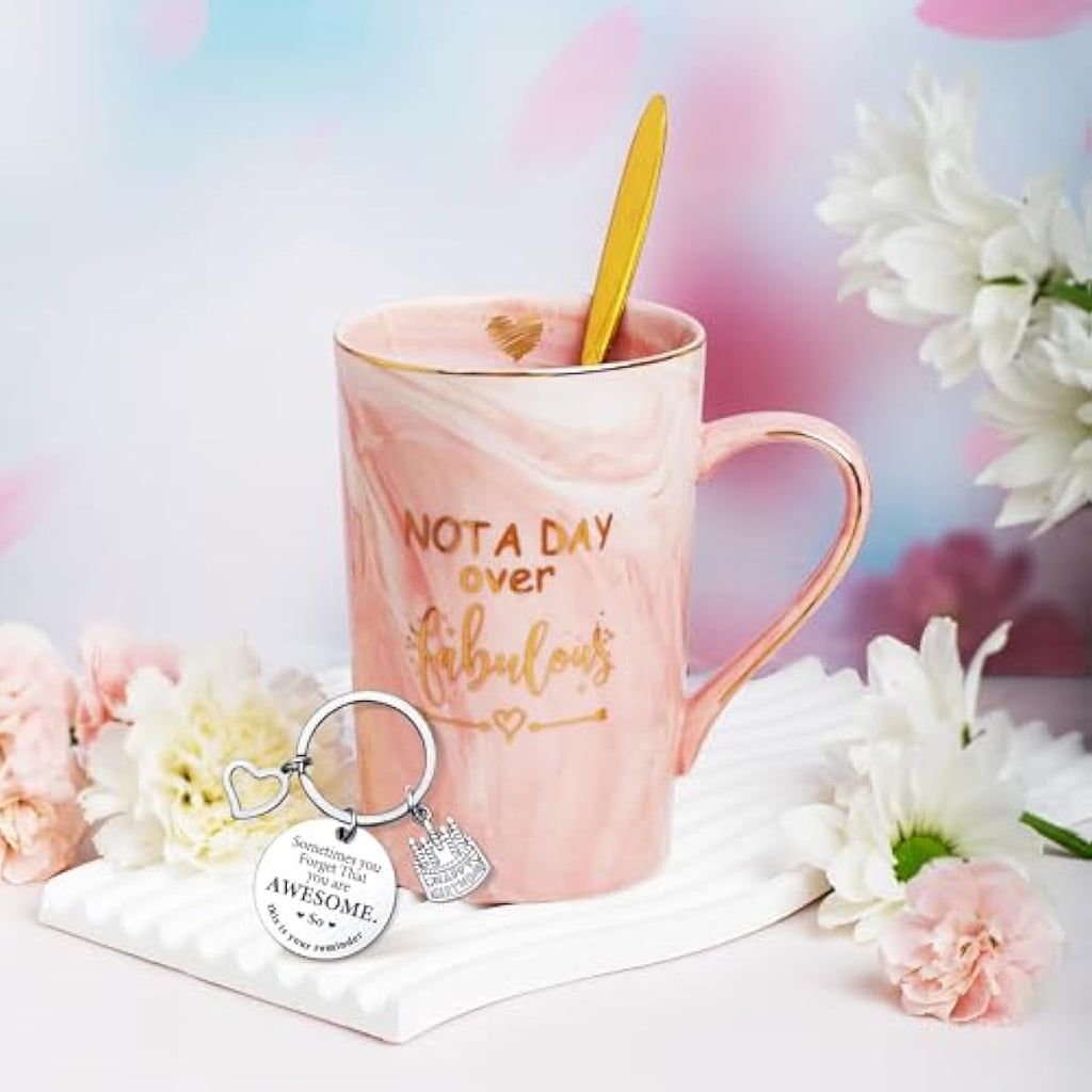 Jumway Not A Day Over Fabulous Mug Gifts Set- Birthday Gifts for Women - Funny Birthday Gift Ideas for Her,Friends, Coworkers, Her, Wife, Mom, Daughter, Sister, Aunt Ceramic Marble Mug 14 Oz