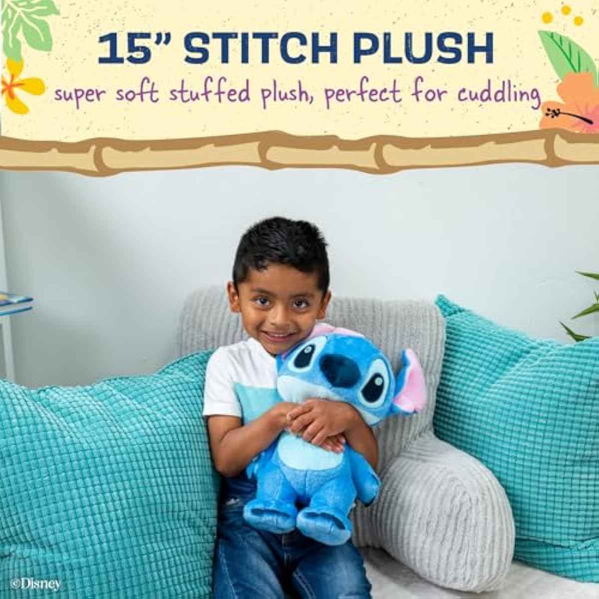Disney Baby Lilo & Stitch Soft Huggable Stuffed Animal Cute Plush Toy for Toddler Boys and Girls, Gift for Kids, Blue Stitch 15 Inches