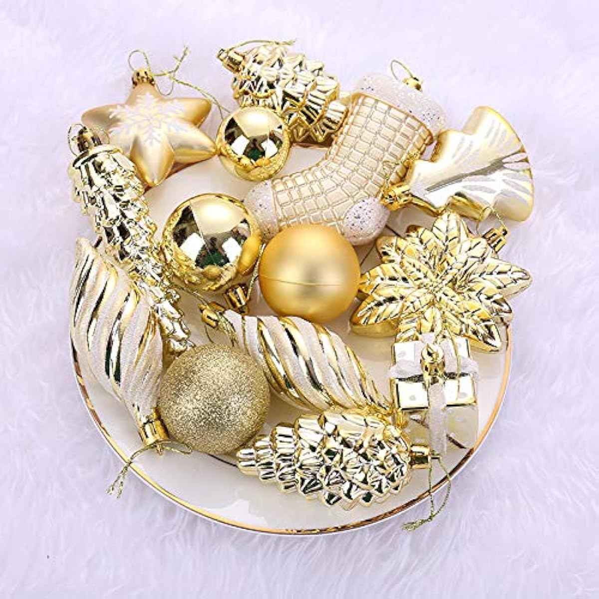 Sattiyrch 76ct Christmas Tree Ornaments Set,Golden Shatterproof Christmas Balls Decorations,Xmas Decorative Hanging Ornaments(Golden)