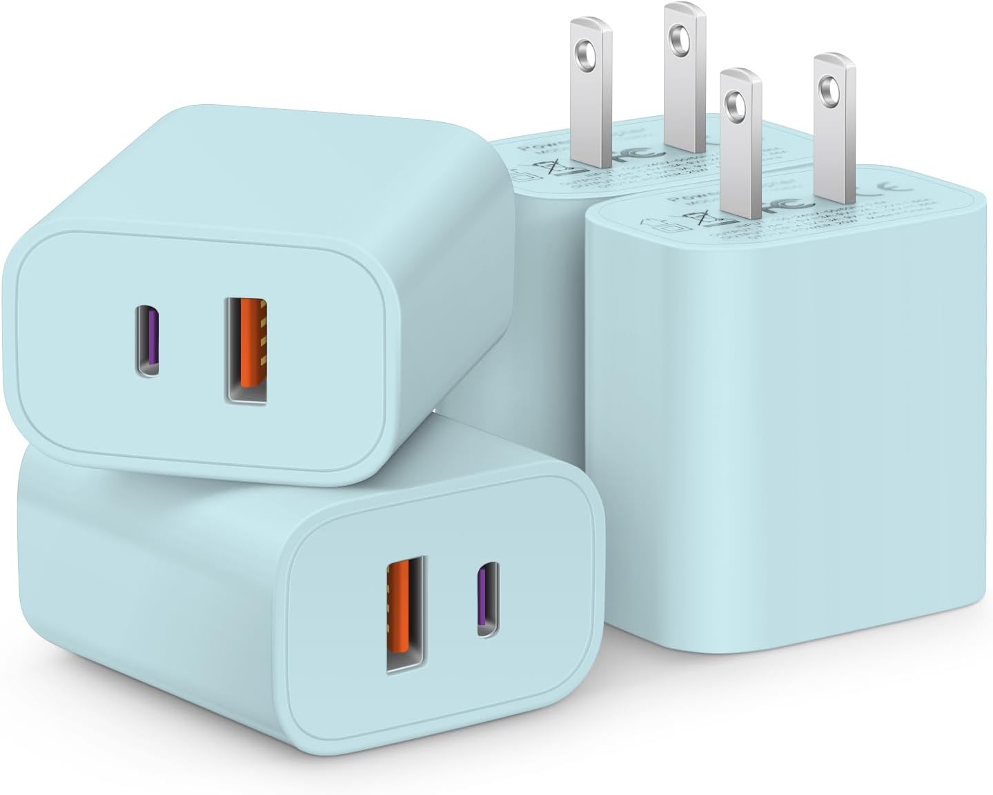 [4 Pack] USB C Charger Block Fast Charging Multiport Adpater [PD 20W USB-C & QC 3.0 USB-A Port] for i Phone 17/16/15/14/13/12/11/X/8, i Pad, Galaxy, Google, Galaxy & More - Zynora