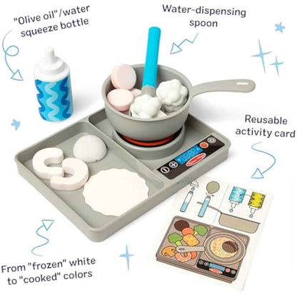 Melissa & Doug Simmer & Stir Stovetop Play Set with Water Wow!® Color Changing Play Food Preschool Toy Ages 3+