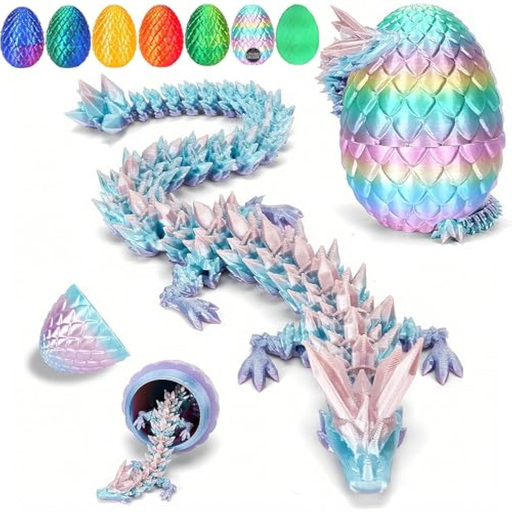 12" 3D Printed Dragon, Upgraded Fall Protection Dragon Egg & Reinforced 3D Dragons Joints, Safe Eco-Friendly Fidget Toy, Ideal for Easter Basket Stuffers, Easter Eggs (Rainbow Color)