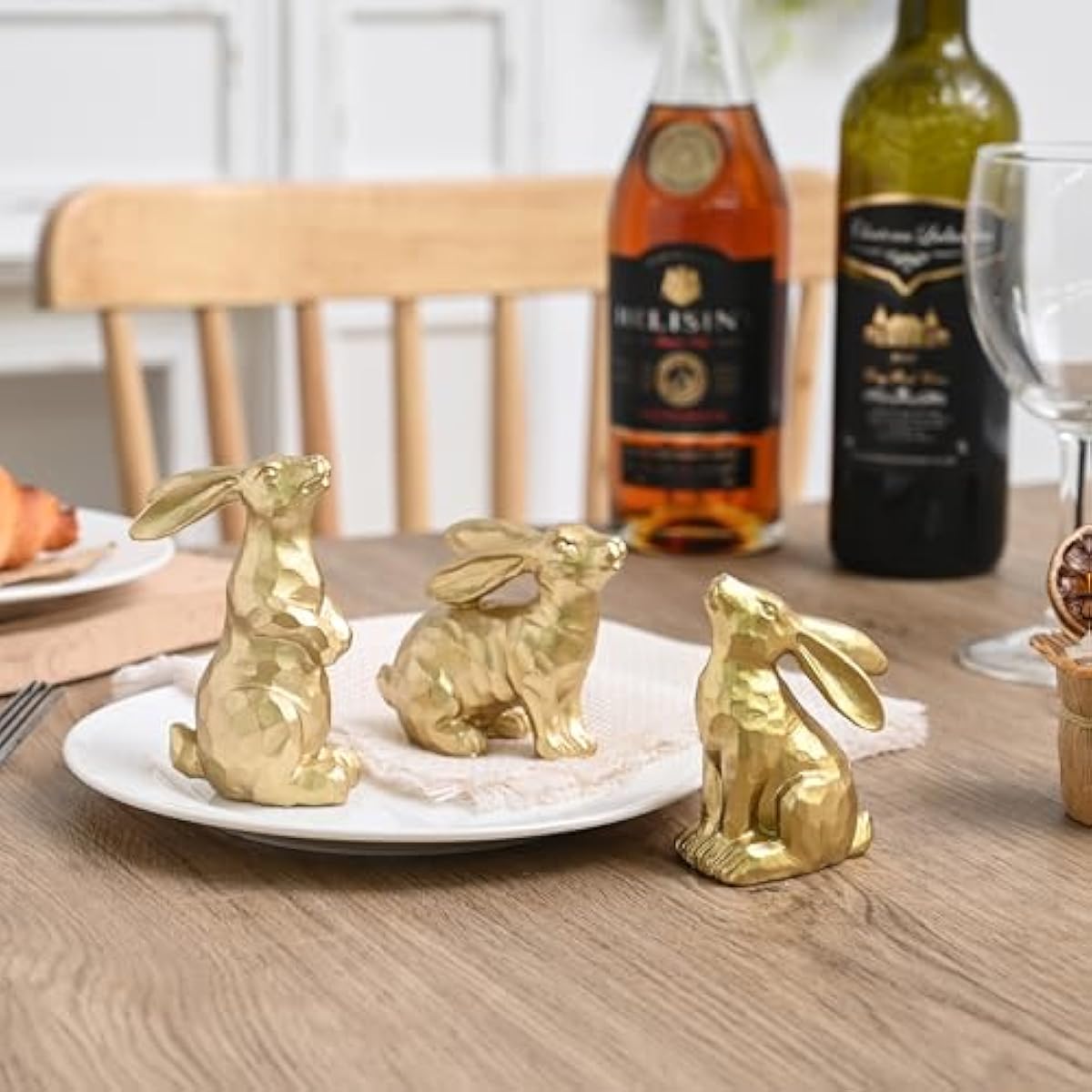 Resin Gold Bunny Decor Rabbit Figurines, Small Easter Bunny Figurine Set of 3, Easter Rabbit Statues for Spring Tabletop Decor