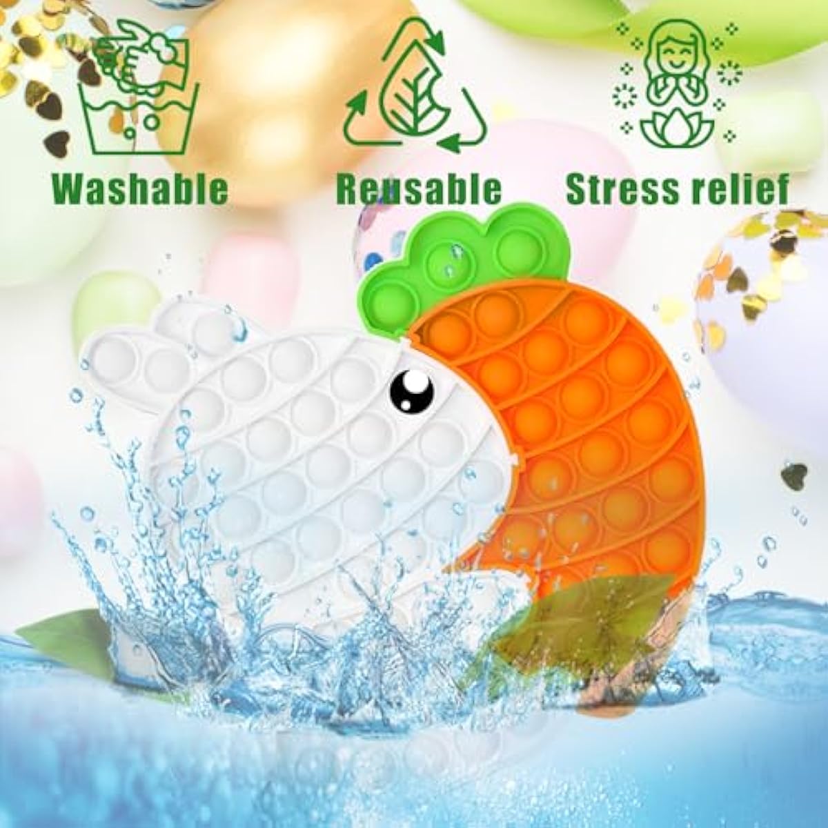 Easter Bunny Poppers, Bunny Carrot Pop Bubble Fidget Sensory Toy, Puzzle Popper, Easter Gifts for Kids,Toddler, Easter Basket for Toddlers Girl, Easter Toys, Stocking Easter Basket Stuffers (White)