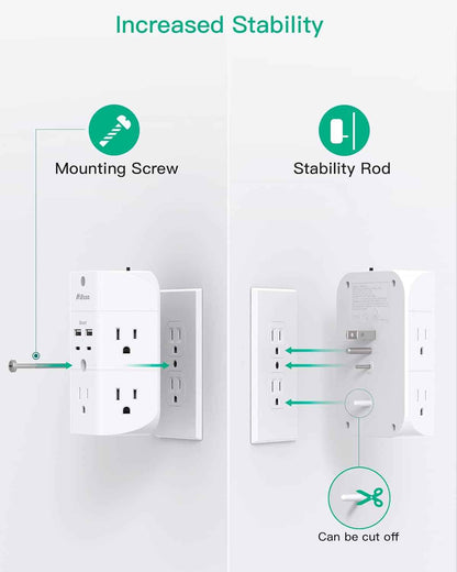 Surge Protector Outlet Extender - with Night Light, 5-Outlet Splitter and 4 USB Ports (2 USB C Charger), Multi Plug Outlet for Home, Dorm Room Essentials
