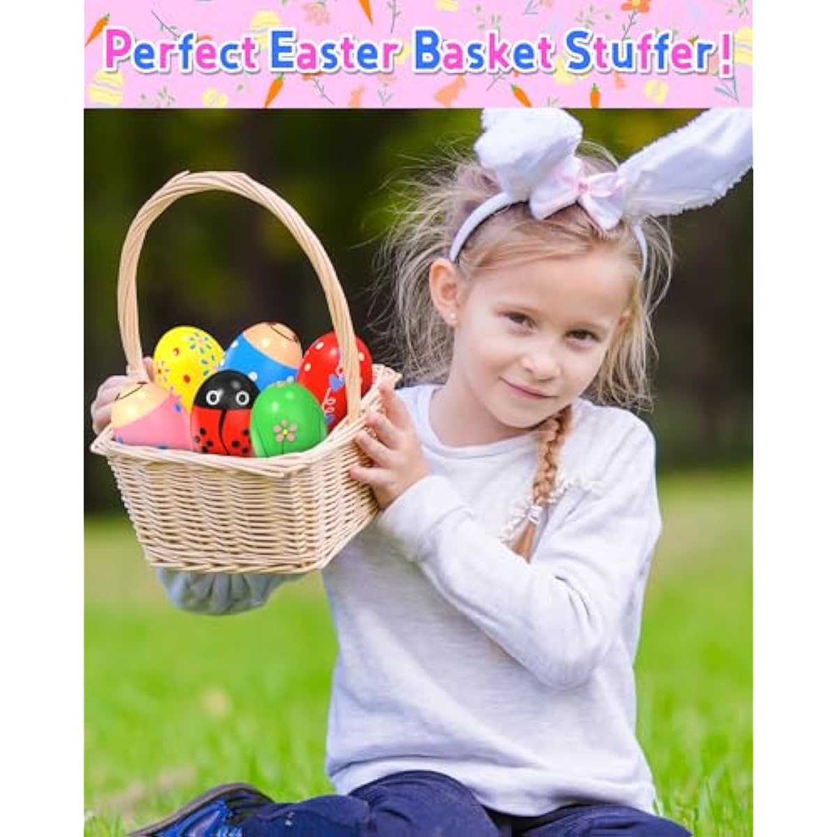 6 Pack Wooden Percussion Musical Shaker Prefilled Easter Eggs with Toys Inside Filled, Toddlers Easter Basket Stuffers Egg Fillers Montessori Toys Gifts for Kids Boys Girls Babies