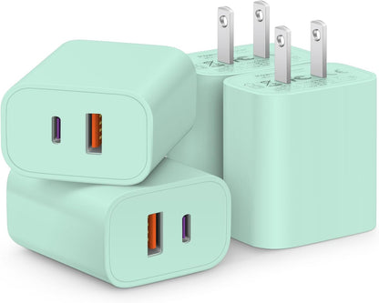[4 Pack] USB C Charger Block Fast Charging Multiport Adpater [PD 20W USB-C & QC 3.0 USB-A Port] for i Phone 17/16/15/14/13/12/11/X/8, i Pad, Galaxy, Google, Galaxy & More - Rayz Mart