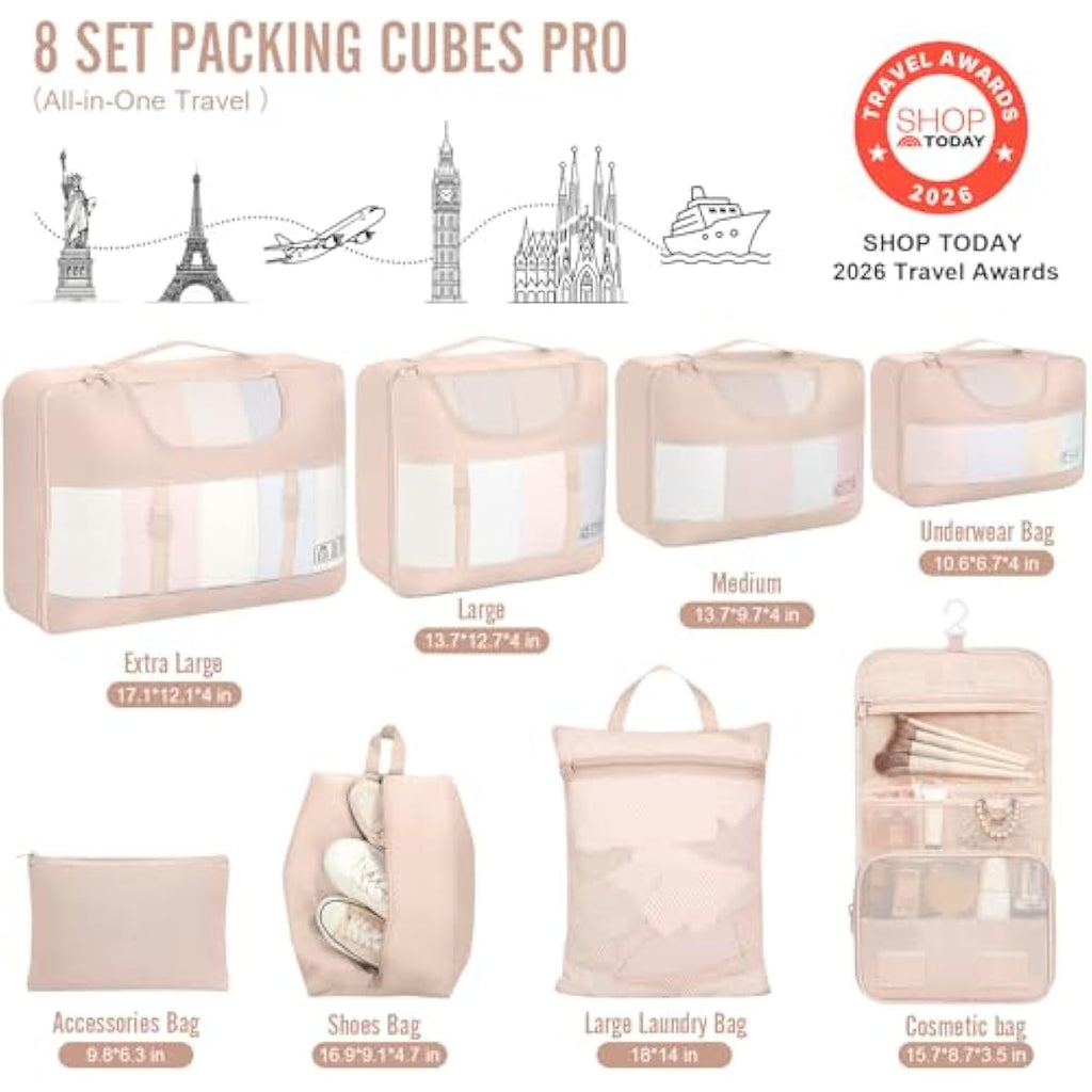 vekens 8-set packing cubes nylon organizer bags for beach vacation cruise ship travel essentials suitcase