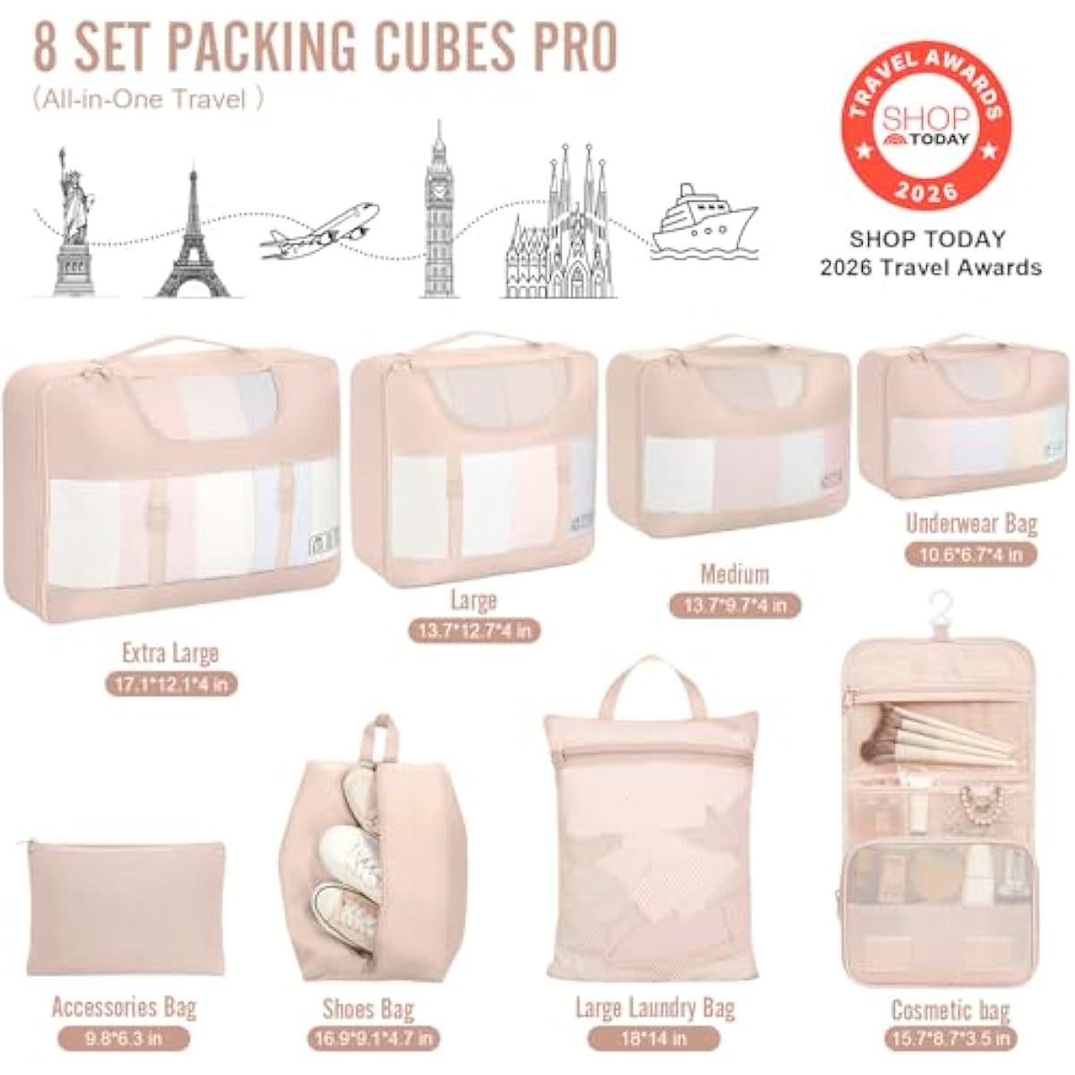 Veken 8 Set Packing Cubes, Cruise Ship Travel Essentials Accessories for Beach Vacation, Personalized Gifts for Women Mom Her, Suitcase Organizer Bags for Luggage with Hanging Toiletry Bag