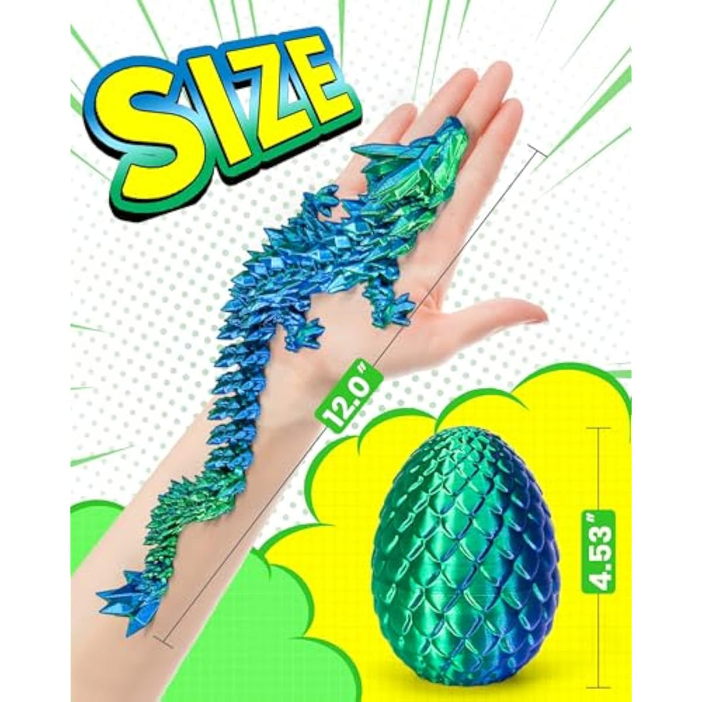 TBOLINE 12" 3D Printed Dragon Egg, Easter Basket Stuffers, Large Prefilled Easter Eggs for Kids, Stuffed Egg Hunt Fillers with Easter Toys, 3D Printer Animals Fidget Toys for Boys Teen 5-7 4-6 8-12