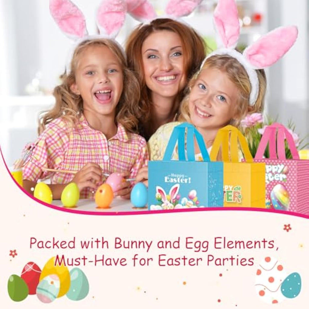 ysmile Non-Woven Easter Gift Bag for Kids Reusable with Handle, Carrot Bunny Chick Basket, Treat Bag Small Egg Hunt Bag 8 Pack