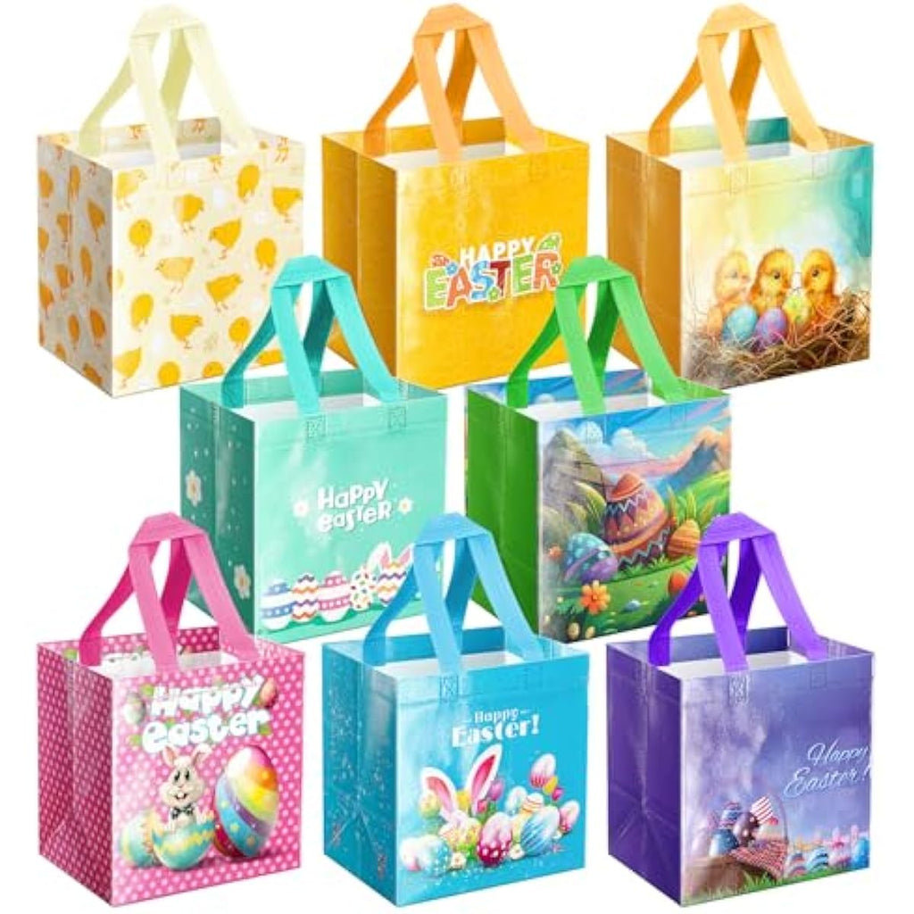 ysmile 8 pack non-woven easter gift bags for kids reusable with handle carrot bunny chick basket treat bag small egg hunt bag