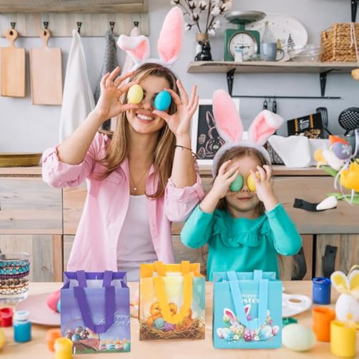 ysmile Non-Woven Easter Gift Bag for Kids Reusable with Handle, Carrot Bunny Chick Basket, Treat Bag Small Egg Hunt Bag 8 Pack