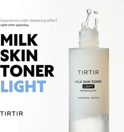 TIRTIR Milk Skin Rice Toner Light | Instant Hydration with 4% Niacinamide, Pantenol, Lightweight, Pore-Tightening, Vegan, Acne-Prone, Oily Skin, Fungal Acne Safe, Korean Skin Care, 5.07 Fl Oz
