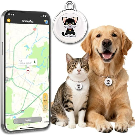 GPS Tracker for Dogs & Cats, No Subscription & No SIM Card, 365-Day Extra Long Battery Life, Real-Time Alerts & Historical Routes, Mini Waterproof Drop-Proof Pet Locator, Compatible with Android & iOS