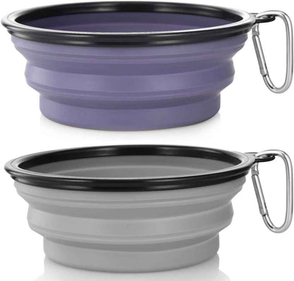 Dog Bowl Pet Collapsible Bowls, 2 Pack for Cats Dogs, Portable Pet Feeding Watering Dish for Walking Parking Traveling with 2 Carabiners (Small, Blue+Green)