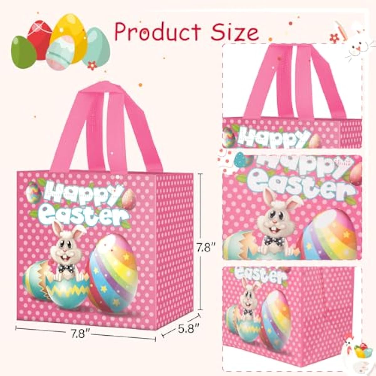 ysmile 8 pack non-woven easter gift bags for kids reusable with handle carrot bunny chick basket treat bag small egg hunt bag
