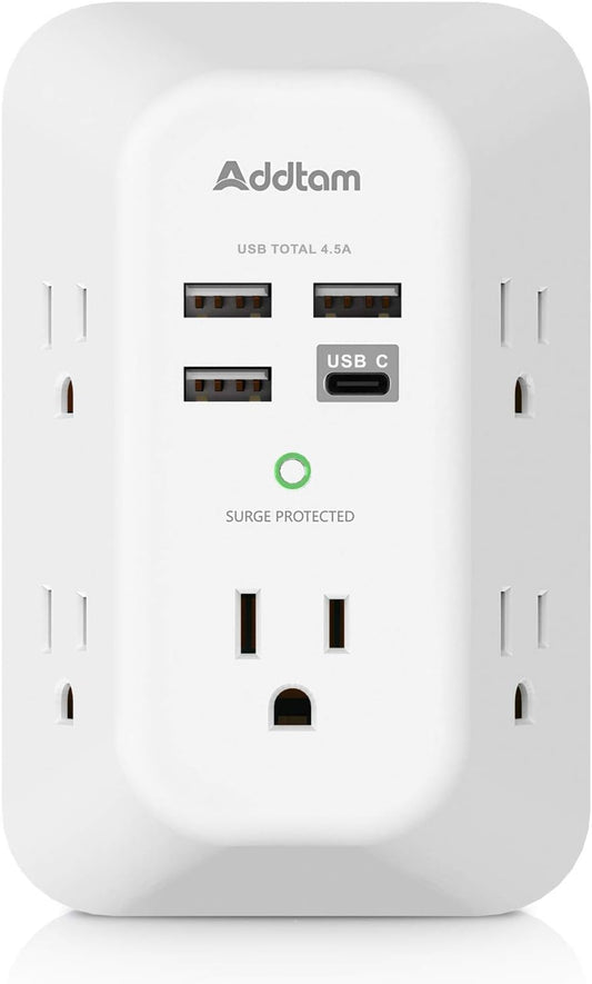 Addtam Surge Protector 5 Outlet Extender with 4 USB Ports & USB C