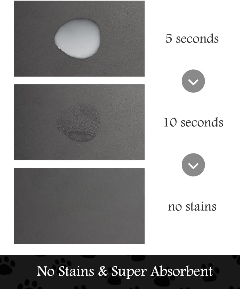 Pet Feeding Mat-Absorbent Dog Mat for Food and Water Bowl-No Stains Quick Dry Dispenser Mat-Dog Accessories Pet Supplies-Water Bowl for Messy Drinkers（Darkgrey,12"x19"