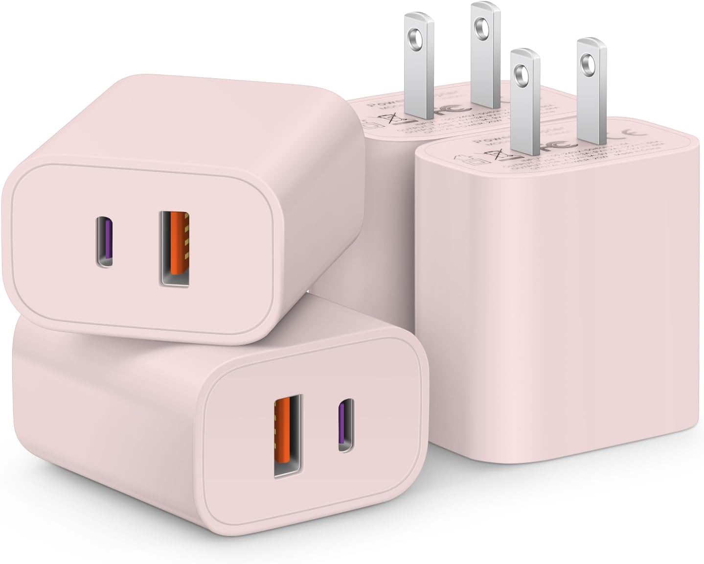 [4 Pack] USB C Charger Block Fast Charging Multiport Adpater [PD 20W USB-C & QC 3.0 USB-A Port] for i Phone 17/16/15/14/13/12/11/X/8, i Pad, Galaxy, Google, Galaxy & More - Zynora