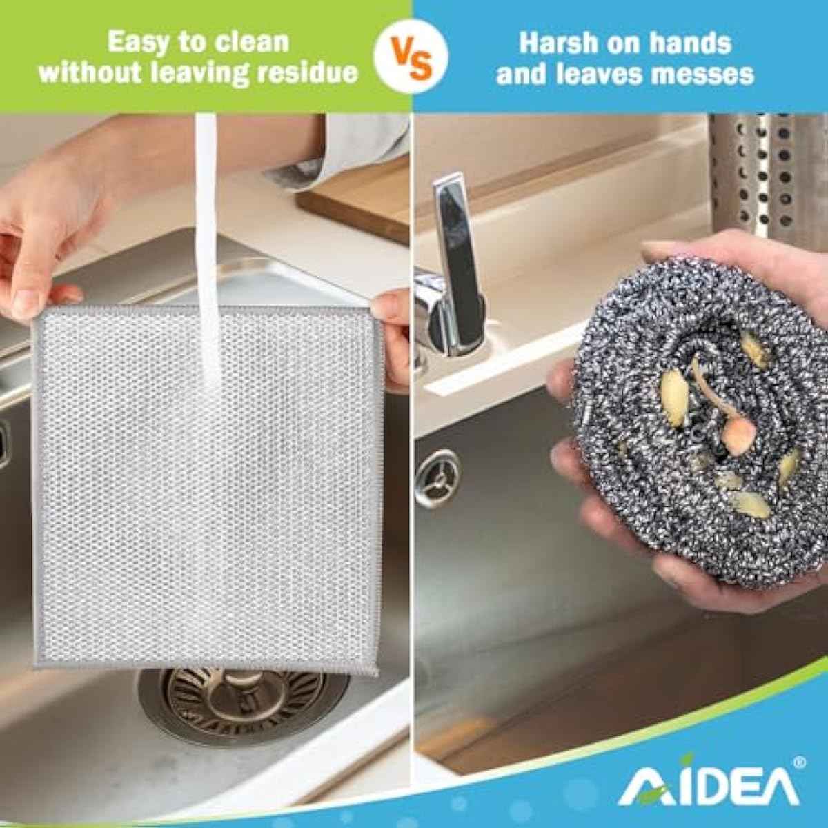 AIDEA Non Scratch Wire Dishcloth 24PK, Wire Dishwashing Rag for Wet and Dry, Washable Dish Rags No Odor, Cleaning Pads Steel Scrubber for Cookware, Sinks, Dishes, Stove Tops, 7"×8"