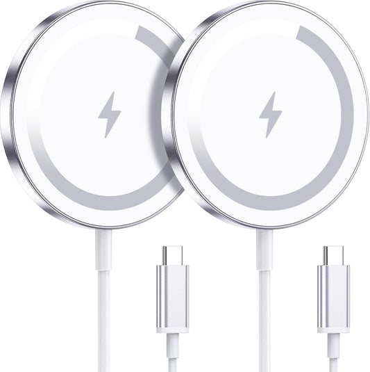 for Apple Mag-Safe Charger 2 Pack, Magnetic Wireless Charger for iPhone 17/17 Pro/17 Pro Max/Air/16 15 14 13 12 Pro Max Plus mini, Charging Pad for Airpods Pro 3 2,Strong Magnet, Silver