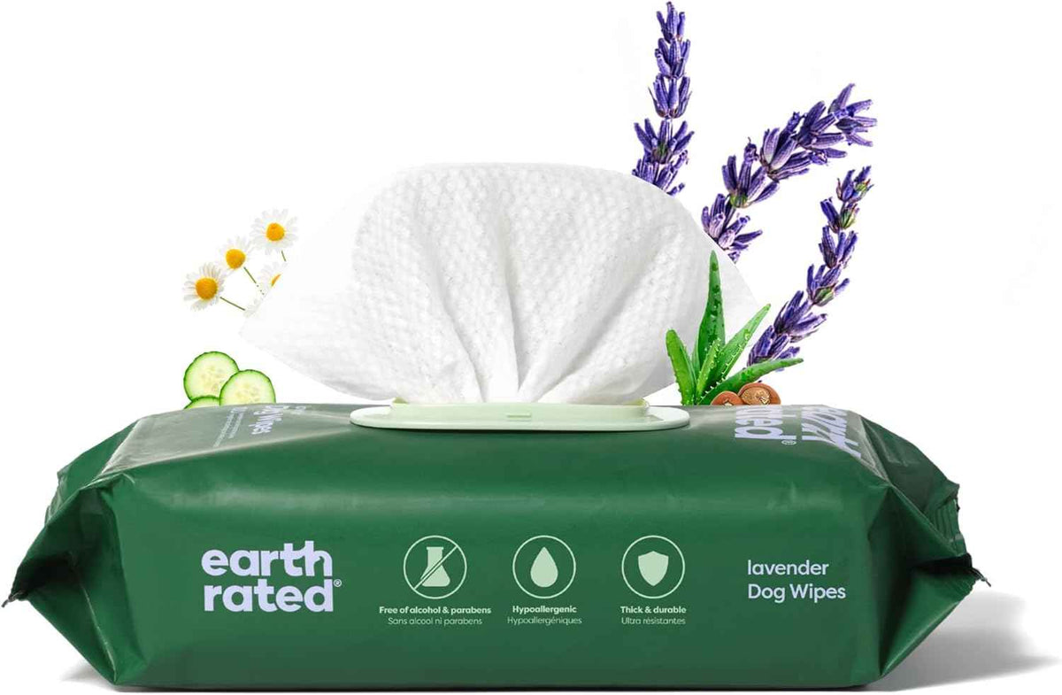 Earth Rated Pet Wipes for Dogs and Cats, Hypoallergenic, Cleaning and Hydrating, for Grooming Paws, Body and Butt, Unscented, 100 Count