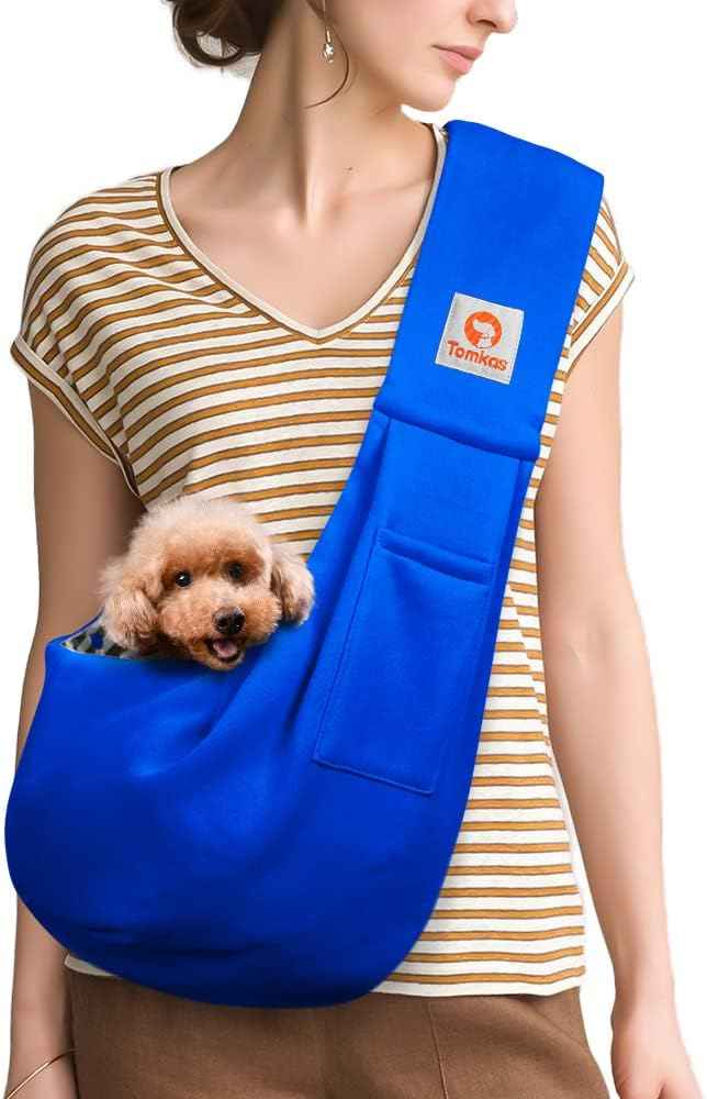 Tomkas Small Dog Sling Carrier - Classic Pocket & Classic Strap - for 3-10 lbs Pets(Black)