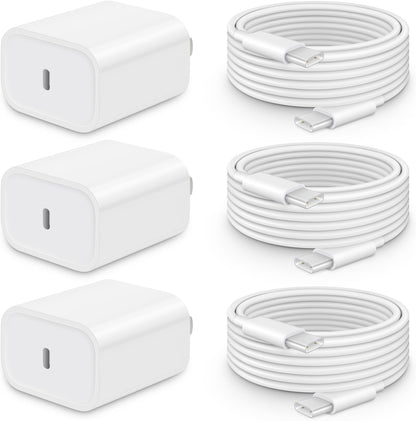 CXX iPhone 17/16/15 Fast Charger [3-Pack] 20W USB C Wall Charger with 6FT C-to-C Cable Compatible with iPhone 17/16/15 Series, USB-C iPad Pro/Air/Mini & More