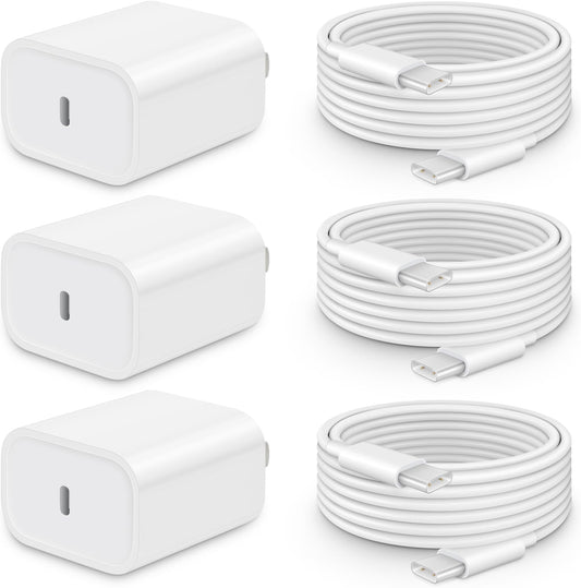 CXX iPhone 17/16/15 Fast Charger [3-Pack] 20W USB C Wall Charger with 6FT C-to-C Cable Compatible with iPhone 17/16/15 Series, USB-C iPad Pro/Air/Mini & More