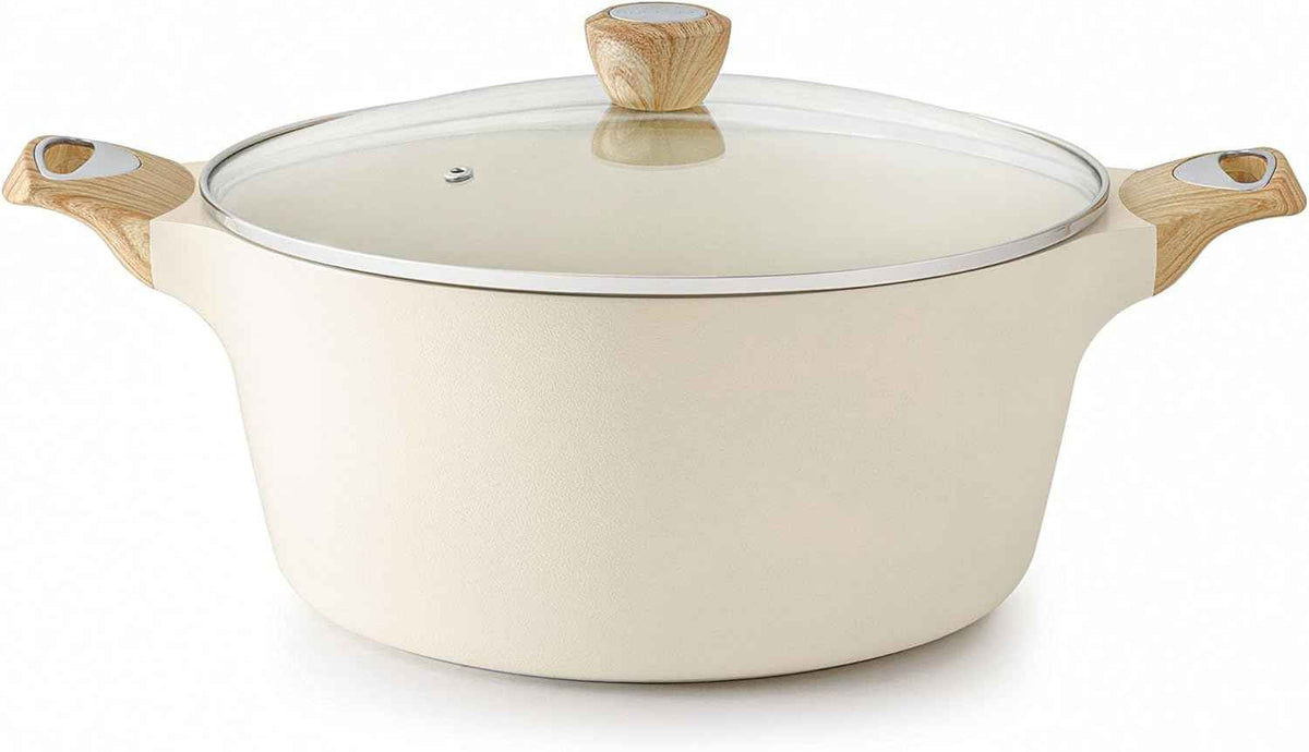SENSARTE Ceramic Nonstick Stock Pot with Lid, 2.6/4.5/6.6/8.5 QT Soup Pot Casserole Pot, Non-toxic Healthy Pasta Pot, Large Cooking Pot Stew Pot, Induction Compatible, PFOA PFAS PTFE Free, White