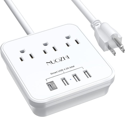 NUOZHI 6ft power strip with 3 outlets and 4 USB ports, non surge protector for cruise ships and travel