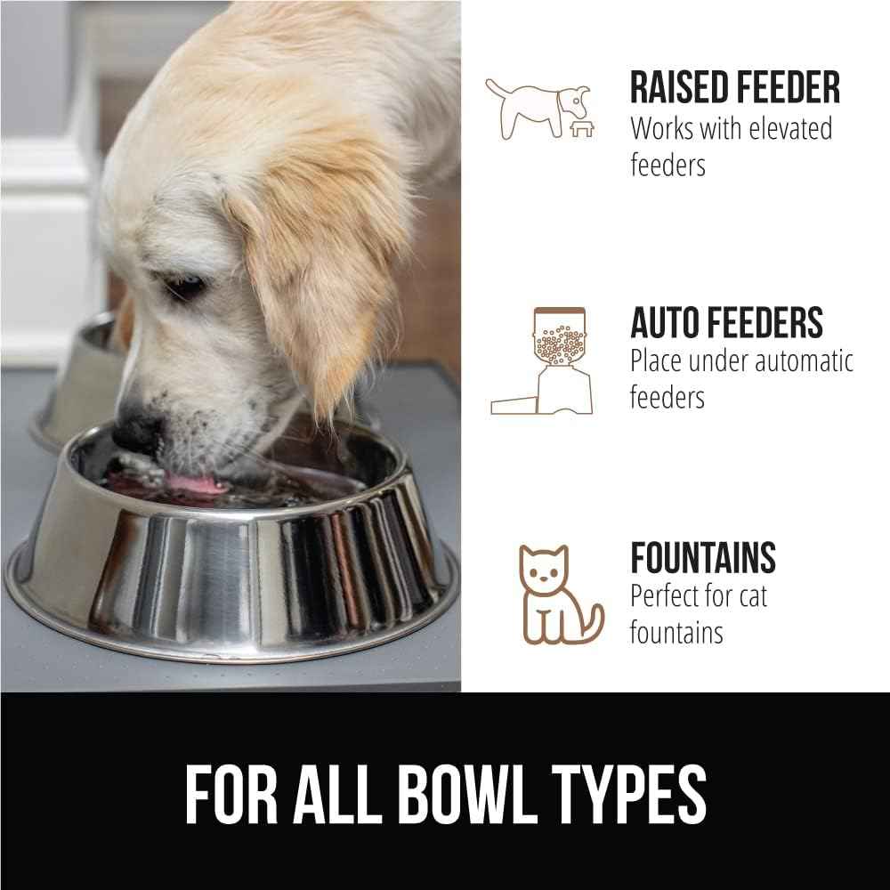 GORILLA GRIP 100% Waterproof Raised Edge BPA Free Silicone Pet Feeding Mat, Dog Cat Food Mats Contain Spills Protects Floors, Placemats for Cats and Dogs Water Bowl, Pets Accessories 18.5x11.5 Gray