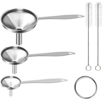 Metal Stainless Steel Funnel, Large Medium Small Funnel Set of 3, Food Grade Mini Funnels for Kitchen Use Filling Bottles Flask Cooking, 2 Brushes YLYL