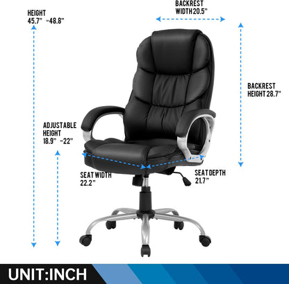FDW Office Chair Computer High Back Adjustable Ergonomic Desk Chair Executive PU Leather Swivel Task Chair with Armrests Lumbar Support (Black)