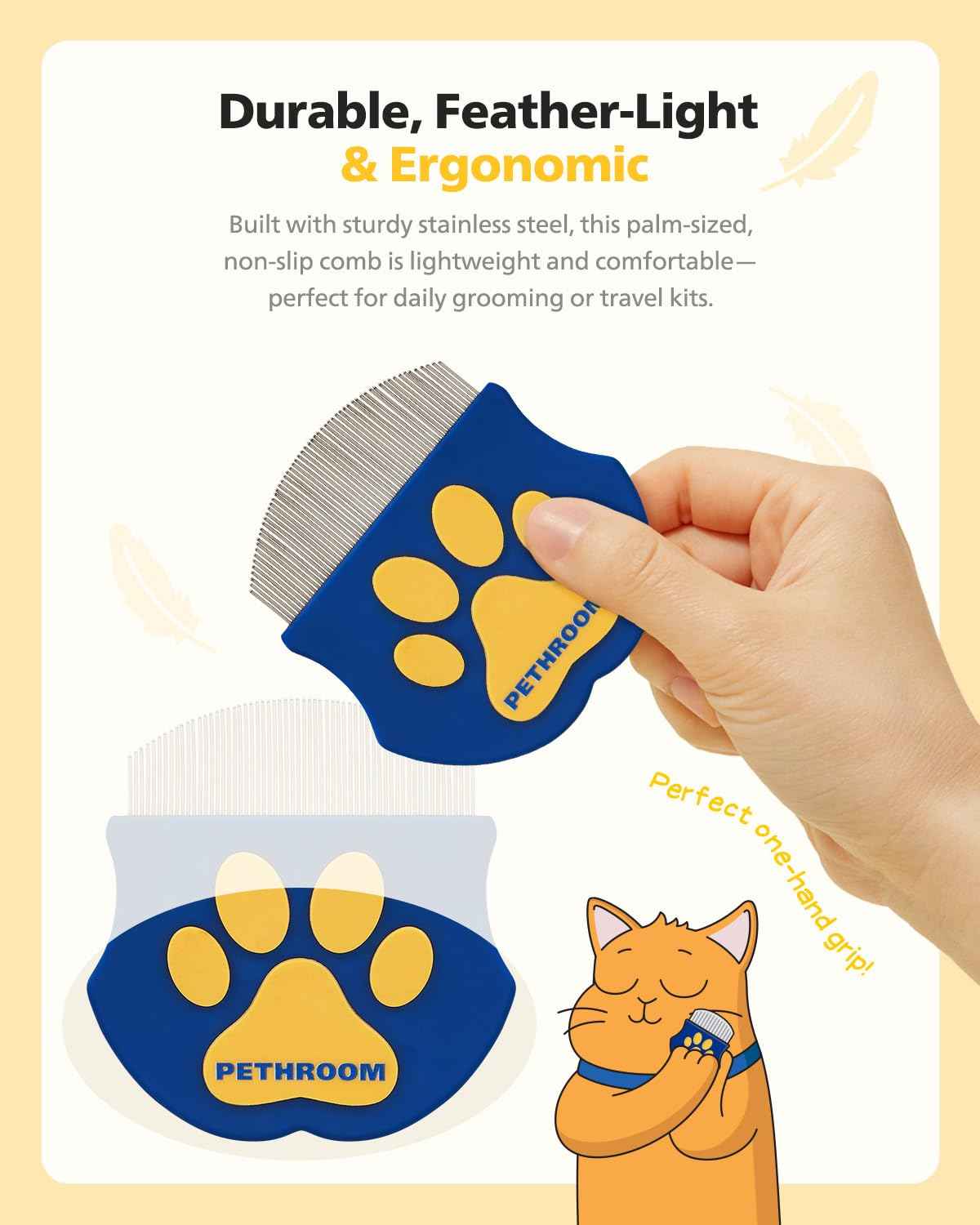 [PETHROOM] Professional Eye Comb for Pets | Stainless Steel Tear Stain Remover for Cats & Dogs | Gentle Round-Head Grooming Tool | Compact & Portable for Eye Gunk Removal