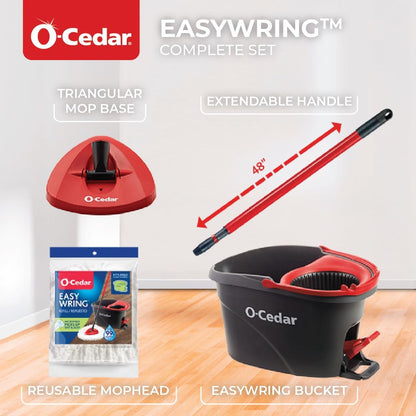 O-Cedar EasyWring Microfiber Spin Mop, Bucket Floor Cleaning System, Red, Gray, Standard - Rayz Mart