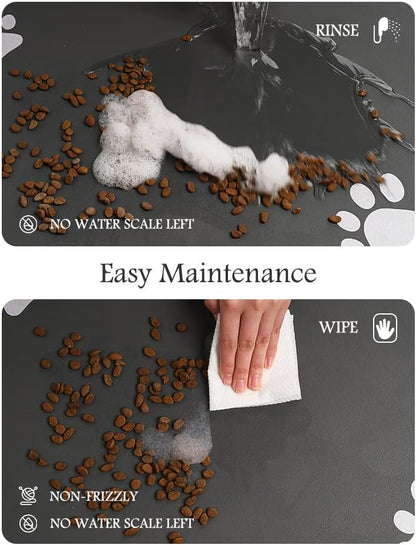 Pet Feeding Mat-Absorbent Dog Mat for Food and Water Bowl-No Stains Quick Dry Dispenser Mat-Dog Accessories Pet Supplies-Water Bowl for Messy Drinkers（Darkgrey,12"x19"