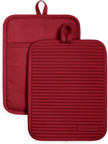 KitchenAid Ribbed Soft Silicone Pot Holder 2-Pack Set, Milkshake Tan, 7"x9"