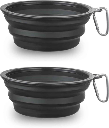 Dog Bowl Pet Collapsible Bowls, 2 Pack for Cats Dogs, Portable Pet Feeding Watering Dish for Walking Parking Traveling with 2 Carabiners (Small, Blue+Green)