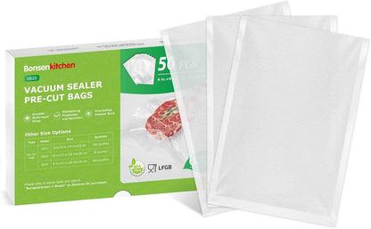 Bonsenkitchen Vacuum Sealer Bags, 50 Quart 8" x 12" Precut Food Sealer Bags, Commercial Grade, BPA Free, Heavy Duty, Customized Size Vacuum Bags for Vac Storage, Meal Prep or Sous Vide Cooking, VB12