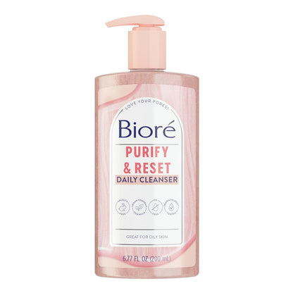 Bioré Rose Quartz + Charcoal Daily Purifying Cleanser, Oil Free Facial Cleanser Energizes Skin, Dermatologist Tested and Cruelty Free, 6.77 oz