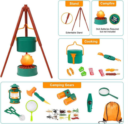 Meland Kids Camping Set with Tent - Toddler Toys for Boys with Campfire, Camping Toys for Kids Indoor Outdoor Pretend Play, Gift Idea for Boys Age 3,4,5,6 Year Old Birthday Christmas (Green)